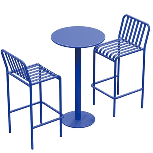 Bar Stool Round Metal Bar Table Set with 2 Vertical Slat Back Stools, Outdoor Counter Height Table Height 105cm/41inch for Small Places, Dining Room, Living Room, Cafe
