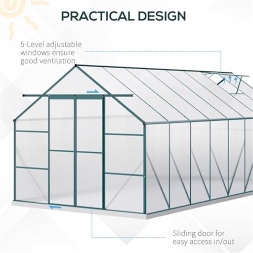 Walk-in Greenhouse, Outdoor Greenhouse with Aluminum Frame, Sliding Door, Adjustable Roof Vent for Backyard All-Season Plant Growing(Large)