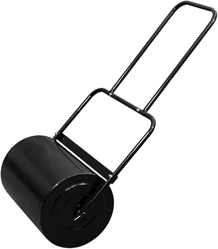 BCSRVCE Iron Lawn Roller,Lawn Roller Drum Roller Push Tow Behind, Water Sand Filled Roller for, Lawn, Backyard (19.5in, Black)