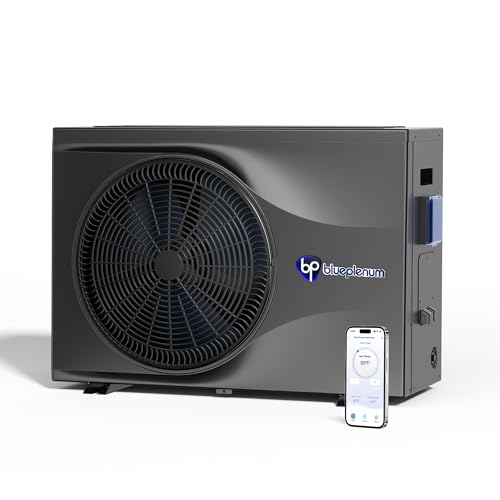 BluePlenum Pool Heat Pump, 48,000 BTU Real Output, Full DC Inverter Pool Heater for Inground & Above Ground Pools Ideal for pools around 16,000 Gallons,16.2 COP, Smart App Control, FCC & CEC Certified