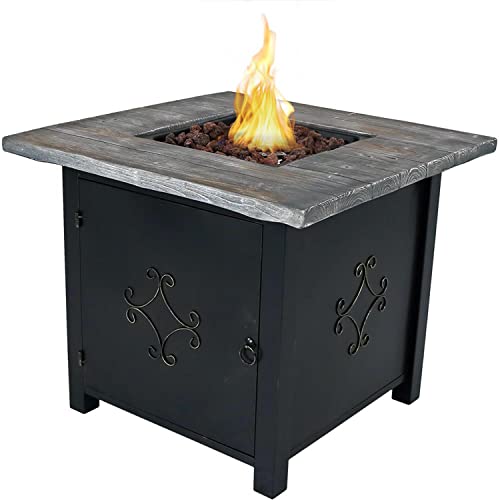 Sunnydaze 30-Inch Square Propane Fire Pit Table - 40,000 BTU Outdoor Gas Fire Pit Table with Lava Rocks and Weather-Resistant Cover