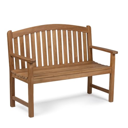 TITAN GREAT OUTDOORS Ash & Ember Solstice 4 FT Grade A Teak Outdoor Bench, Weather-Resistant Patio Bench with Bow Back Design, Contoured Seat, Porch & Garden Seating for 2
