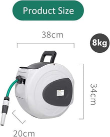 CFDZCP Automatic Retractable Garden Hose Reel, Wall Mount Auto Rewind, with 3 Function Spray Gun, Brass Connector, Any Length Lock, Garden Watering, Car Washing