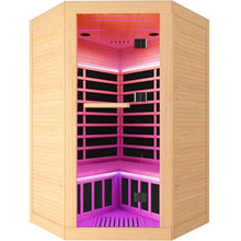 2-3 Person Corner Infrared Sauna Cabin 2180W Home Dry Steam Sauna with Colorful Lights and Bluetooth Speaker, Low Electromagnetic Radiation Canadian Hemlock Wood Dimensions 47.2 x 47.2 x 74.8 inches