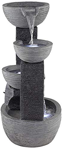 Three Cup 31 1/2" Large Gray LED Cascading Floor Outdoor Indoor Fountain