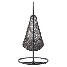 Modway Abate Wicker Rattan Outdoor Patio Porch Lounge Swing Chair Set with Stand in Gray White