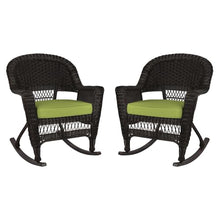 Jeco Rocker Wicker Chair with Green Cushion, Set of 2, Espresso