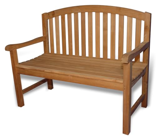 GOLDENTEAK Teak Round Top Bench Aquinah 4ft Outdoor Patio Garden Bench, Premium Grade-A Teak Wood Seating for Porch, Lawn, Deck & Backyard, Natural Oil Finish Furniture