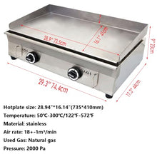 WYDDARY 2000Pa Stainless Steel Natural Gas Grill Griddle Commercial Home Camp Countertop Flat Cooking Griddle Grill 2 Burners Adjustable Temperature Control 122°F-572°F