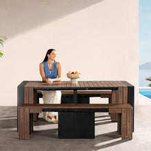 Transformer Extendable Outdoor Dining Table, Dark Walnut, Brown