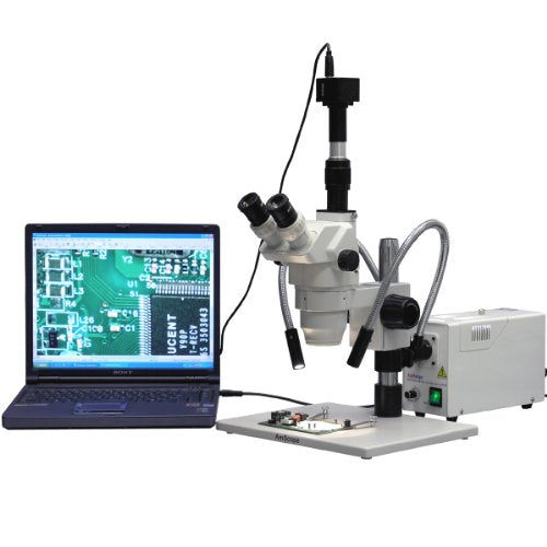 AmScope Digital Trinocular Stereo Zoom Microscope 2X-225X White