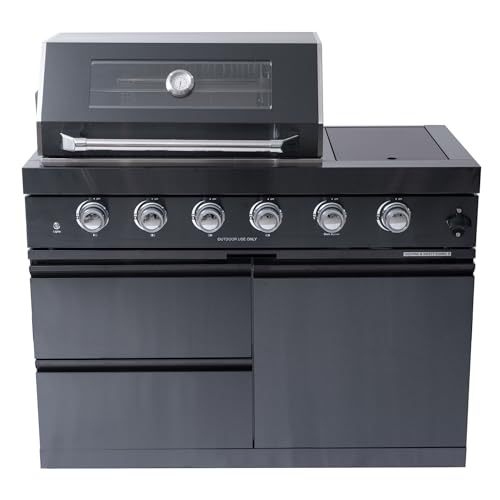 Outdoor Gas Grill with Infrared Rear Burner, Electric Motor Rotisserie, Temperature Gauge, Light Control Knobs, Double Drawer Storage, Side Burner, Pull-Out Grease Tray,990sq.in Cooking Area (Black)