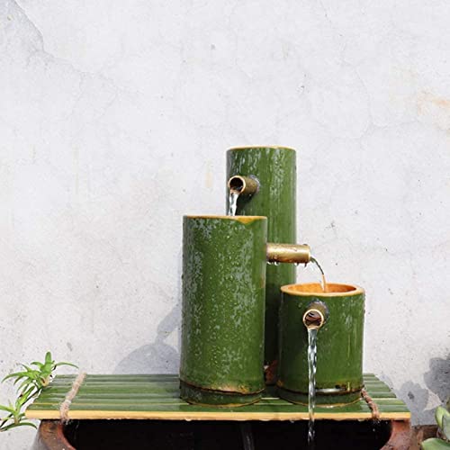 Garden Fountain Japanese Garden Decor,Bamboo Water Feature Statue,Fish Tank Stone Fountain,Indoor Outdoor Garden Fountain,Home Decor Ornaments,Yard Art Decor A 45Cm