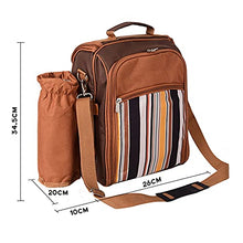 Picnic Bag Kit- Camping Shoulder Bag Set for 2 People with Cooler Compartment Detachable Bottle Holder Plates and Flatware Cutlery for Family Brown