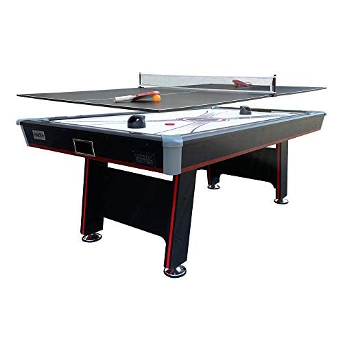 PUCK Atlas 7-Foot Air Hockey Table with Table Tennis Top White