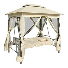 (Fast Shipments) Convertible Swing Bench Coffee Outdoor Furniture Patio Furniture Patio Seating Hanging Chair Swing Set Outdoor Patio Furniture Gazebo Convertible Swing Bench Cream White