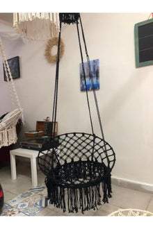 Macrame Hammock Swing Chair, Black, One Size, Handmade Twisted Rope, 220.5 lb Capacity, 23.6 x 31.5 inches Seat/Back, 70.9 inches Rope, Modern Style, Indoor/Outdoor Use