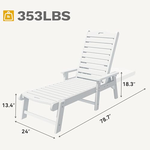DWVO Patio Lounge Chair Set of 4 Oversized HDPE with 5-Position Backrest White