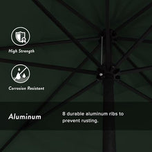 California Umbrella 7.5' Rd Aluminum Patio Umbrella, Crank Lift, Auto Tilt, Black Finish, Sunbrella Forest Green