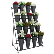 Flower Display stand s with Flower Buckets, Movable Plant Cart Shelf Cut Flowers Container Shelf, Metal Mobile Florist Bouquet stand for Flower Shop, Wrought Ir（Black Frame Black Bucket-100×65×150cm）