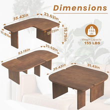 Beskadi Solid Wood Coffee Table L-Shaped, Mid Century Modern Nesting Center Table Set of 2 for Living Room, Solid Wood Coffee Table with Free Adjustable Shape, Minimalist Tea Table, Walnut Wood Color.