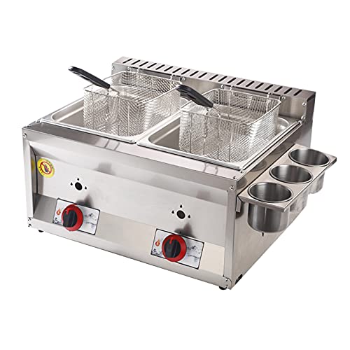 Premium Commercial Fryer, Gas Fryer With Spice Trough And 2 Stainless Steel Frying Baskets, Adjustable Firepower For Commercial And Home Use, Easy To Clean,Double Cylinder