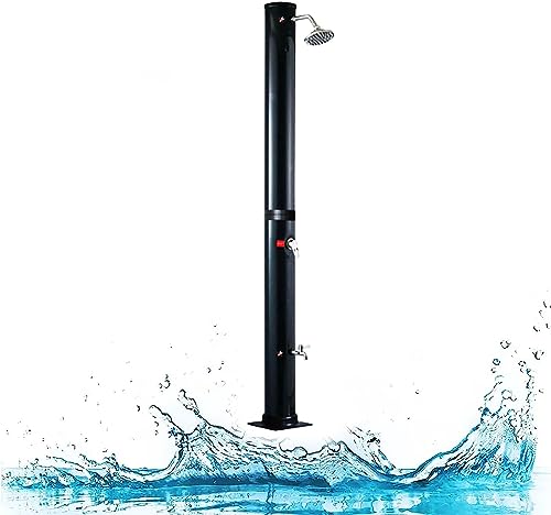 CFDZCP Outdoor Shower kit 10 Gallon / 38L Solar Heated Outdoor Shower W/Shower Head and Foot-Washing Tap, Square Base Black PVC Body, Adjustable Temperature，Easy Installation