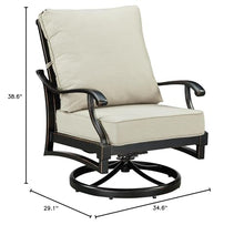 Oakland Living Pair of Black Aluminum Patio Deep Seating Swivel Rocker Club Chairs with Light Grey Cushions
