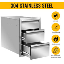 TBLOTYD Stainless Steel Outdoor Kitchen Drawers - Wall Mount BBQ 3-Tier Storage with Handle Ideal for Grill Stations,45.7 Wx60.9 Hx58.4 D Cm