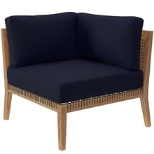 Modway Clearwater Outdoor Patio Teak Wood 4-Piece Sectional Sofa in Gray Navy