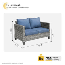 ovios Patio Loveseat, 2-Seater Outdoor Wicker Sofa Couch with Comfy Cushions, All Weather High Back Deep Seating Rattan Love Seat for Porch Deck Balcony, Denim Blue