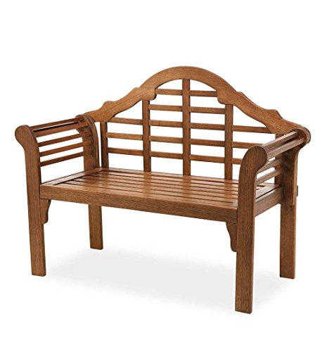 Plow & Hearth Weatherproof Lutyens Eucalyptus Wood Garden Bench | Foldable Patio Benches | Outdoor Furniture Seating for Porch Park Deck | Natural