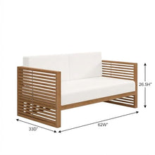 Outdoor Escape White Teak Wood Loveseat with Cushions, Durable Construction, Stylish Armrests, Comfortable Backrest for Patio Garden Porch Entertainment