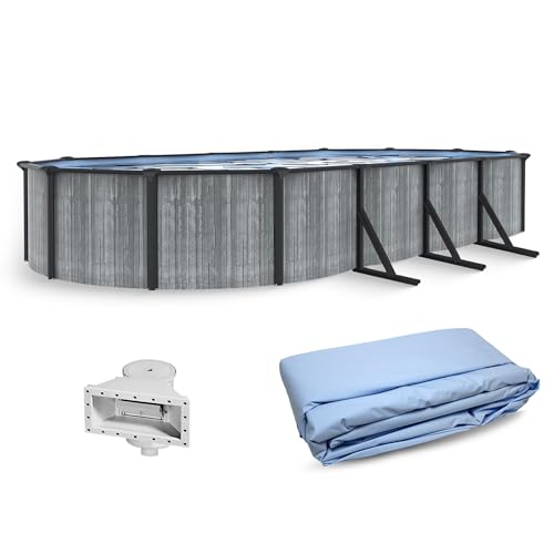 Blue Wave San Pedro 15x30-ft Oval 52-in Deep Hard Sided Steel Wall Above Ground Pool with 6-in Top Seats, 5-in Verticals, Skimmer & Vinyl Liner - 9,900 Gallon Cap for Family Swimming & Recreation