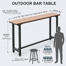 MISXEOE Outside Patio Bar Table Extra Long 47.2"-102.4", Outdoor Wood High Bar Table Counter Height Tables, Weather Resistant for Balcony, Pool, Garden, Backyard(Black 2,86.6"x15.7"x41.3")