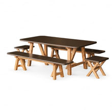 Modern Rustic Indoor/Outdoor Brown 78.7" Concrete Fiber Dining Table with 2 Benches & 2 Backless Stools with Acacia Wood Base