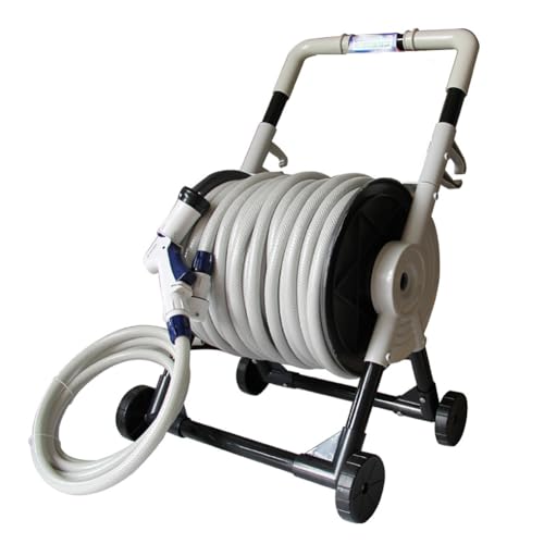 TT-YEL Hose Reel Trolley Kit with 50M Hose and Sprinkler Head, Mobile Hose Reel Trolley with 4 Wheels, Made of Metal and Plastic, Grey/Black, Suitable for Large Gardens
