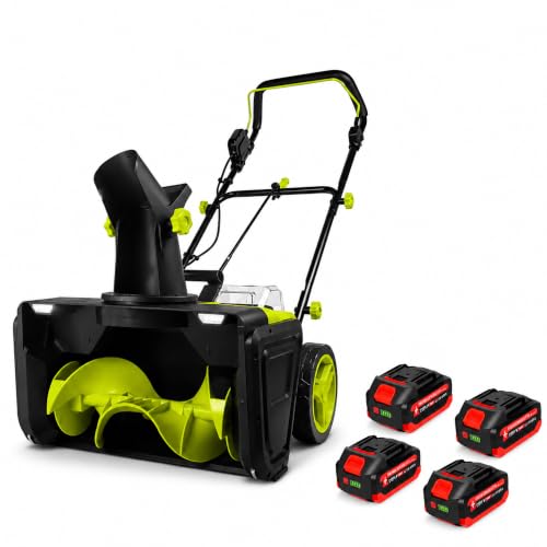 Electric Snow Blower Cordless, System with Fast Charger and Batteries, Brushless Snow Blower with Adjustable Chute for Efficient Driveways and Sidewalks Clearing 4-Battery