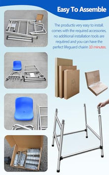 UMJIGF Tall Lifeguard/Deck Chairs Outdoor - 180cm Tall 304 Stainless Steel Swimming Pool Lifeguard Chair - Ladder Stool for Deck Patio Lake Beach, Loads 660lbs,One Color-4 Steps - H 5.9ft