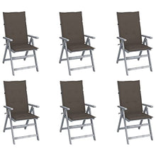 VGLQNRPT 6 Pcs Outdoor Patio Reclining Chairs with Cushions, Solid Acacia Wood Garden Armchairs, Adjustable Backrest Folding Dining Seats, Grey Wash Finish