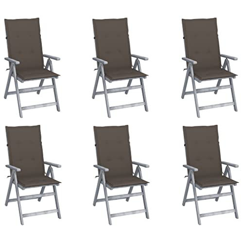 hliofuir 6-Piece Patio Reclining Chairs with Cushions, Solid Acacia Wood