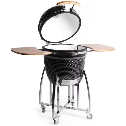 Kokomo Grills Kamado Ceramic Bbq Grill | Premium Charcoal Grill Smoker Oven Outdoor Cooking | Ceramic Kamado with Stainless Steel Grid Folding Shelves Built-In Thermometer Stylish Durable Design