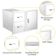Built-in Outdoor Kitchen Cabinet - Stainless Steel 2-Drawer Storage Cabinet with Waterproof Design for BBQ Grill Stations, Patio Islands & Backyard Kitchens (Includes Accessory & Trash Drawers)
