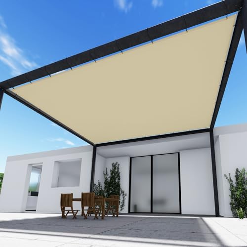 TANG 16' x 30' Waterproof Shade Cloth with Grommets, Sun Shade Sail Rectangle Straight Side, 260 GSM UV Block Fabric Patio Canopy for Deck Carport Backyard Pergola Cover, Beige