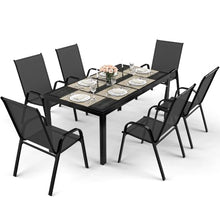 Pamapic Outdoor Dining Sets for 6, Rectangular Steel Slat Table with 6 Textilene Chairs, 7 Piece Patio Table and Chairs Set with Umbrella Hole for Patio, Backyard, Poolside (Black, No Umbrella)