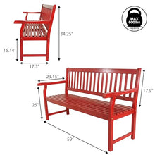 JONATHAN Y Laurel 59" Slatted 3-Seat Acacia Wood Outdoor Bench, Red