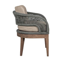 Benzara Kimi 23 Inch Outdoor Patio Dining Chair with Olefin Cushions Woven Rope Brown Gray Taupe