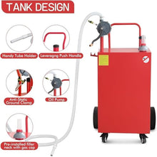 50 Gallon Gas Portable Fuel Caddy with Manual Transfer Pump, Flat-Free Wheels, Gasoline/Diesel Storage Tank and Hose for Car, Truck, Boat, ATV, Lawn Mower,Red.