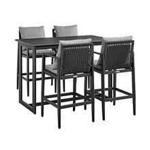 Armen Living Grand Outdoor Patio 5-Piece Bar Table Set in Aluminum with Grey Cushions