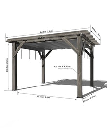 DEXSO 10' x 12' Cedar Wood Pergola with Retractable Shade Canopy Charcoal Gray